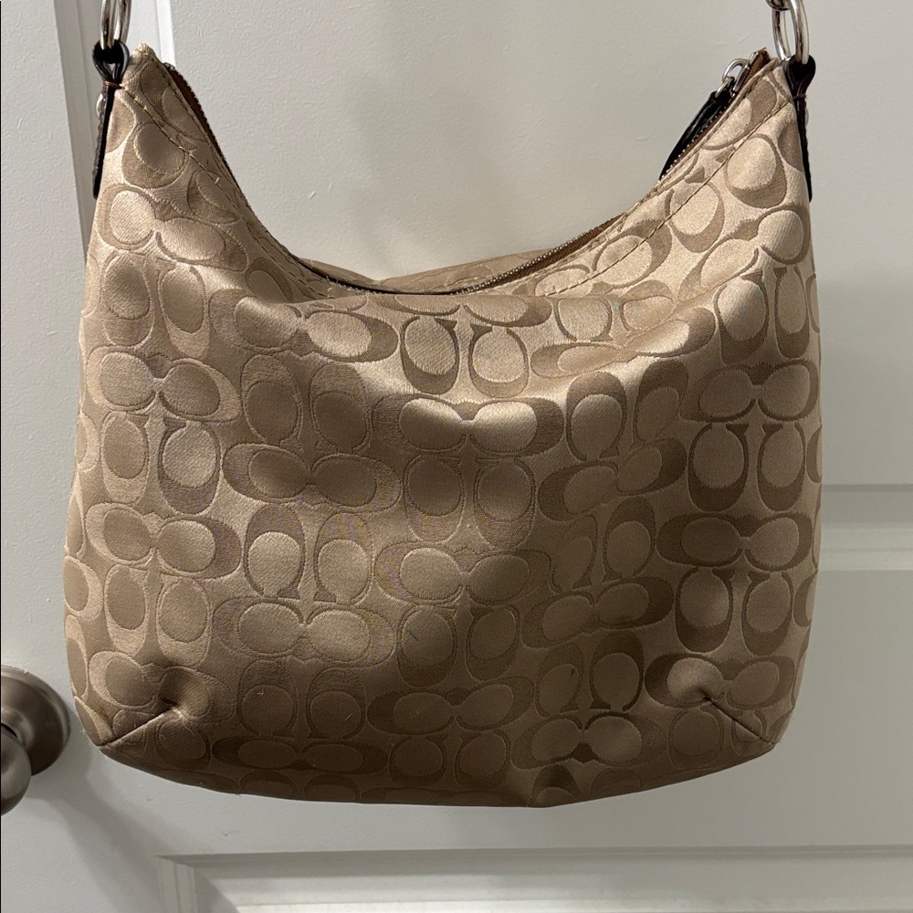 Coach Beige and Dark Brown Signature Shoulder Bag - Picture 6 of 8